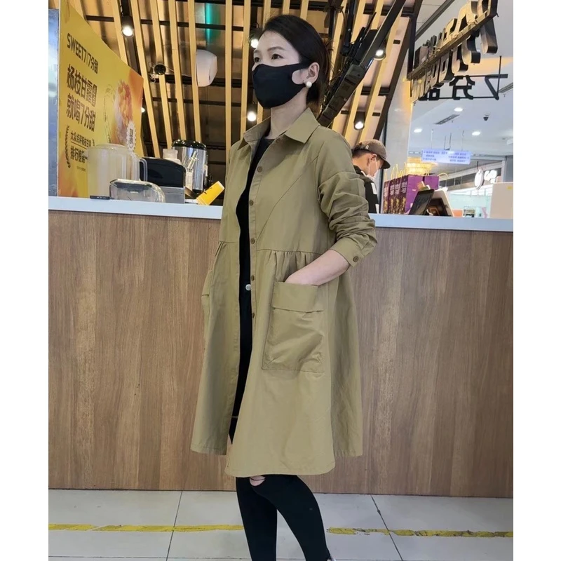 纯色时尚休闲风衣外套女春季新款气质中长款百搭显瘦韩版洋气