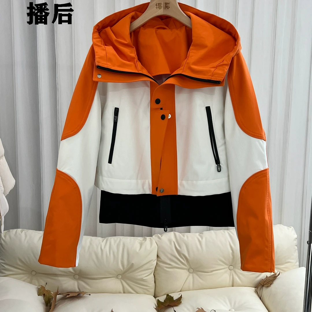 欧洲站高端超好看95白鹅绒冲锋衣短款羽绒服女2024瑜伽服酷潮炸街