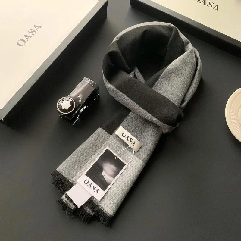 礼盒装送男朋友围巾男冬季加厚新款百搭简约格子学生生日礼物围脖