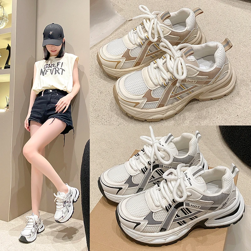 网红夏季透气夏季厚底跑步ins2024夏单网吸膜底百搭时尚老爹鞋女