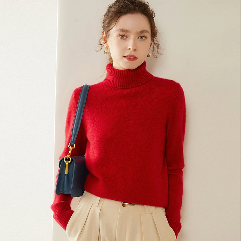 本命年大红色百搭纯色羊毛衫女秋冬季内搭保暖打底衫宽松显瘦毛衣