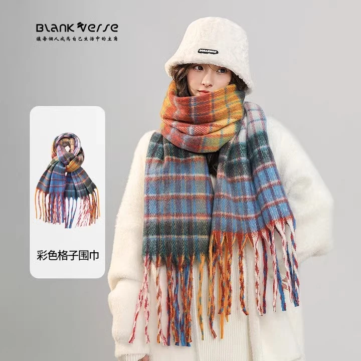 高颜值格子围巾女冬季高级感韩系氛围感百搭保暖披肩情侣围脖长款