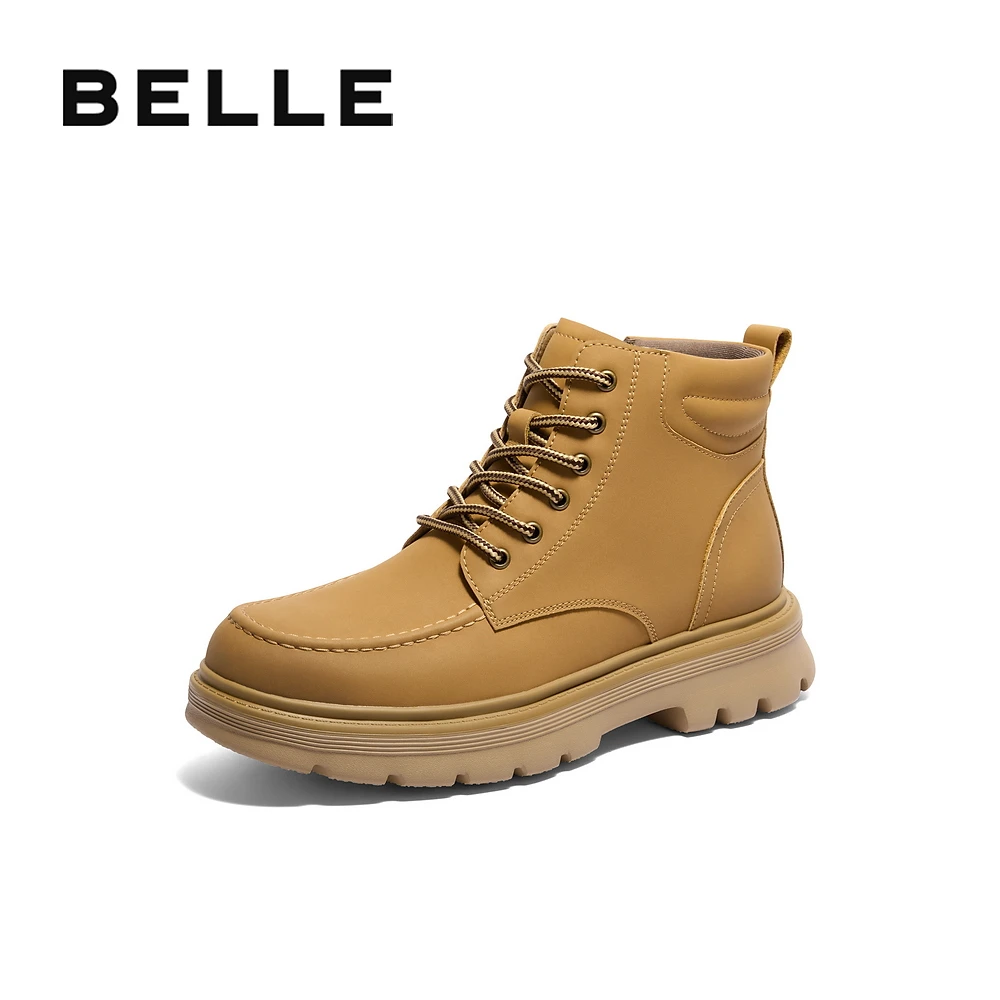 百丽户外登山工装靴男靴冬季新品厚底增高休闲短靴大黄靴D3W40DD4