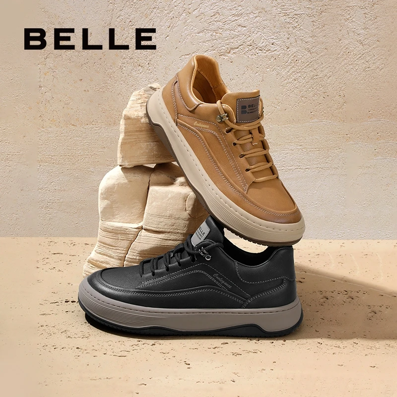 百丽时尚潮搭休闲鞋男2023冬复古擦色舒适厚底低帮板鞋A1251DM3