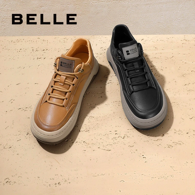 百丽休闲潮鞋男士春季复古擦色舒适厚底百搭时尚低帮板鞋A1251DM3