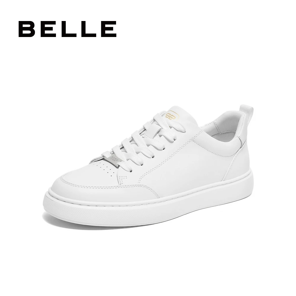 百丽时尚百搭小白鞋男鞋2024春新牛皮革轻便厚底休闲板鞋A1393AM4