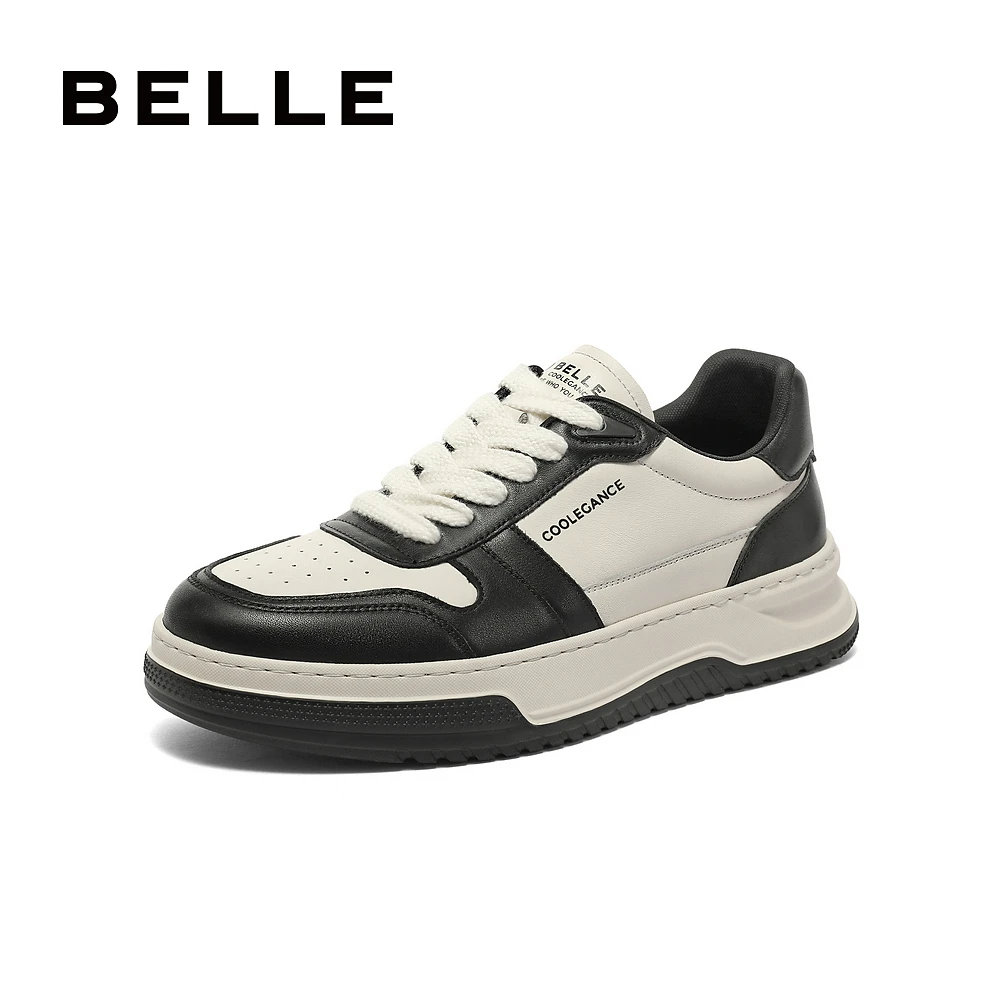 百丽时尚撞色小白鞋男舒适秋新牛皮轻便厚底休闲板鞋A1285CM3