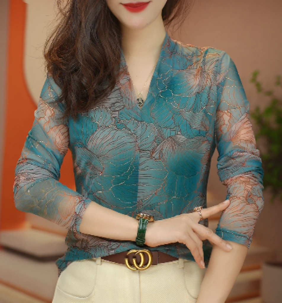 四肌肤网纱高弹高密百搭显瘦显白减龄气质轻奢小衫RGMY9168#女士