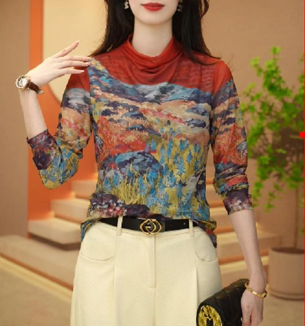 2023新款肌肤网纱时尚百搭洋气显瘦显白减龄气质轻奢小衫