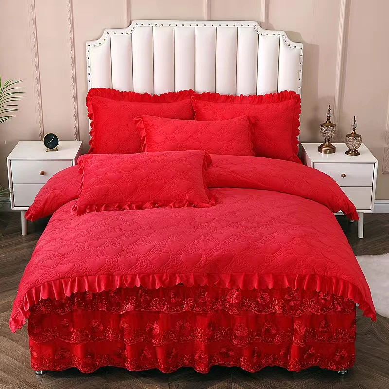 玖维娅 床盖款蕾丝大吊边牛奶绒法莱绒四件套毛绒双面绒加厚