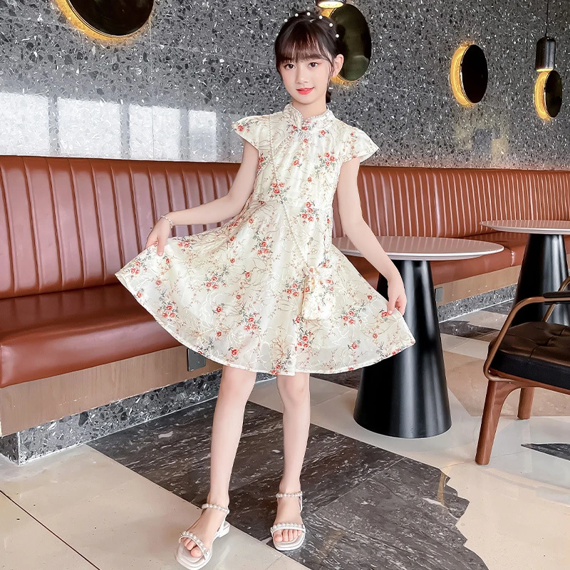 女童旗袍连衣裙碎花中国风夏装2024新款儿童夏季汉服女孩中大童