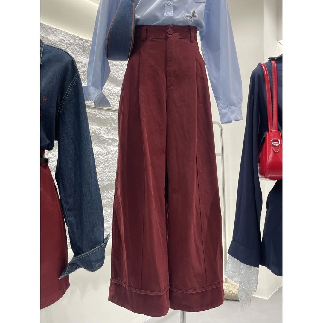 2024秋款复古设计感拼接毛边工艺阔腿裤1032