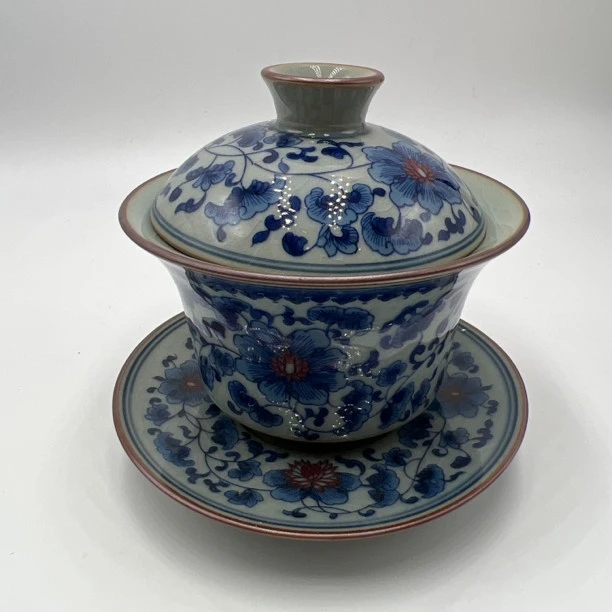 青花瓷陶瓷盖碗手工可养复古茶具泡茶器