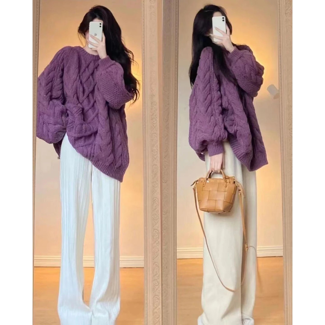 FP5337洋气针织衫2024秋冬季外穿甜美毛衣网红韩版慵懒风上衣