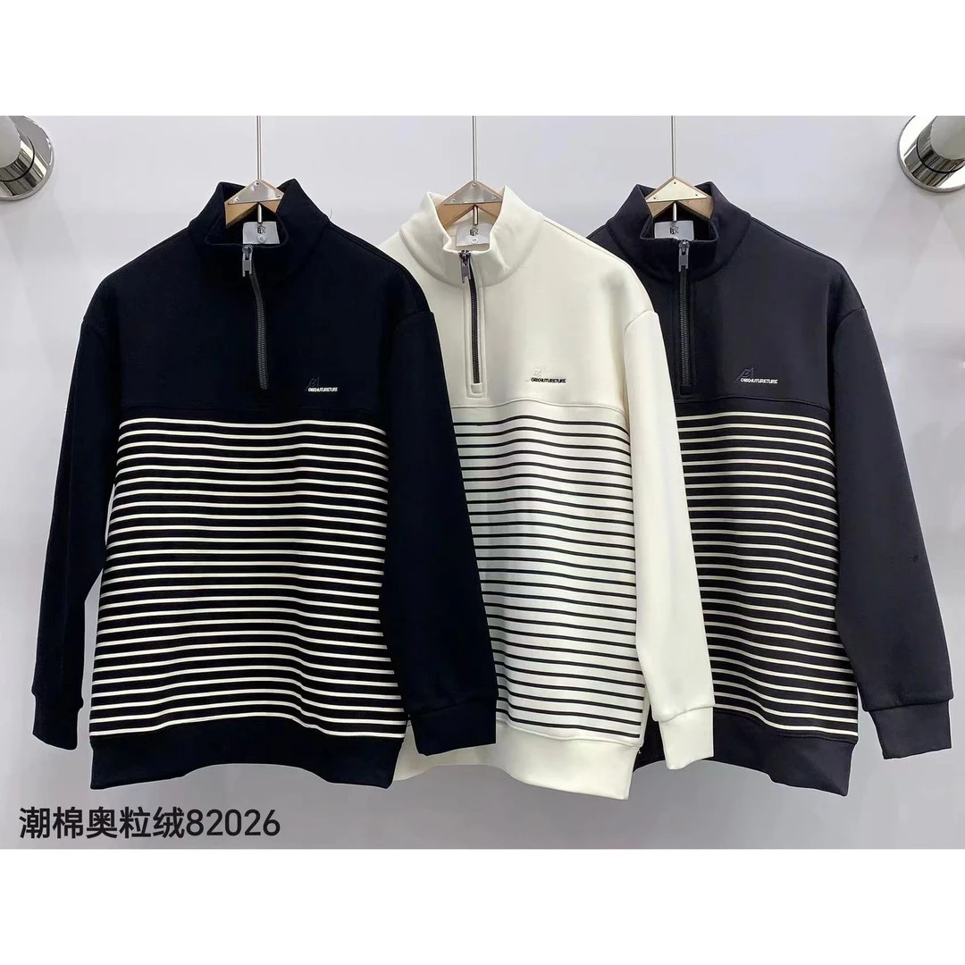 大占推荐 82026 条纹加绒立领半拉链卫衣