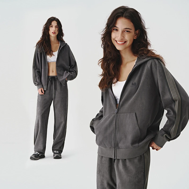 714st仿麂皮绒织带连帽卫衣开衫男女同款上衣新款帽衫421332