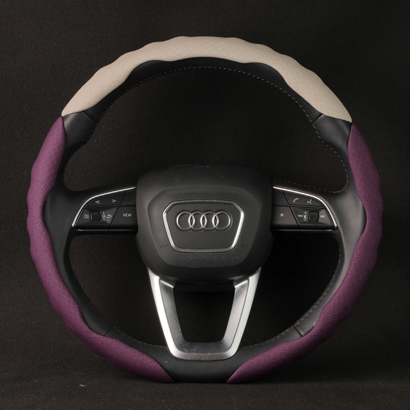 紫色拼色夏季冰丝汽车方向盘套吸汗防滑耐磨把套舒适透气四季通用