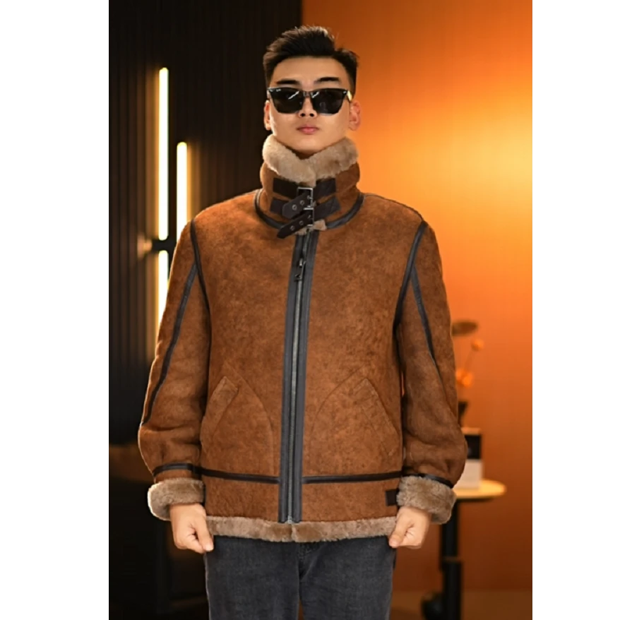 土耳其美利奴羊皮毛一体经典b3夹克冬装拉链厚款男装皮草