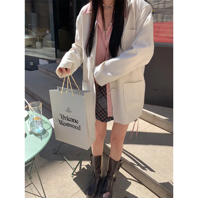 MOWENTI文文婷 高级感简约中长款西装外套女百搭宽松显瘦西服上衣