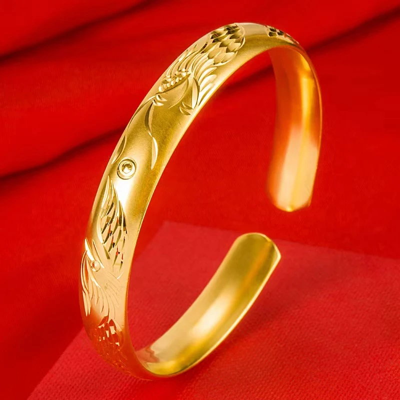 合金手镯 龙凤古法复古雕刻实心女款开口手镯-LFXZ