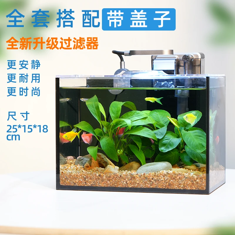 桌面鱼缸 成套发货 自循环过滤生态鱼缸小型客厅精致含景设备