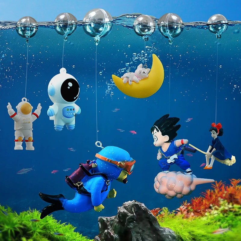 鱼缸漂浮小人偶  鱼缸造景摆件 装饰品 太空人月亮猫潜水员趣味