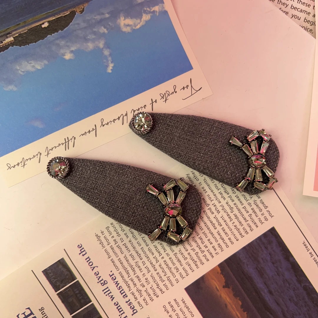 F0030蝴蝶结钻钻发夹可爱发卡手工气质时尚百搭复古韩版甜美灰色