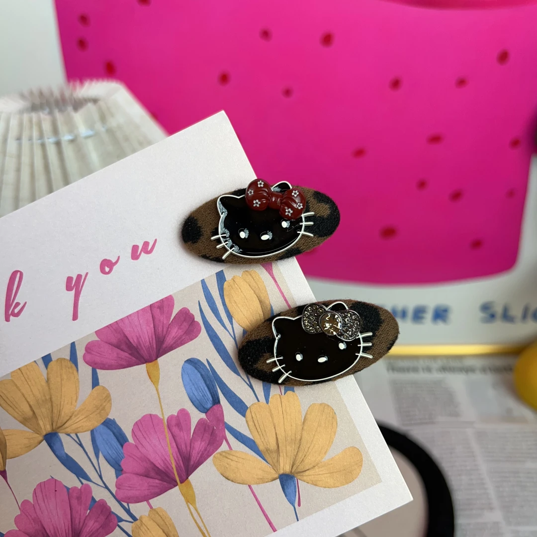 F0208豹纹小蝴蝶结KT发夹可爱发卡气质时尚百搭黑色复古经典韩版