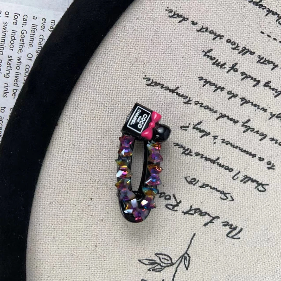 F0087黑色香水小发夹手工可爱百搭发卡复古个性彩色紫色可爱重工