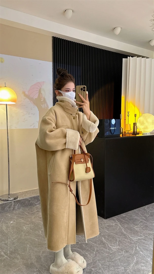 现货~5016#(加绒加厚)秋冬长款保暖外套大衣