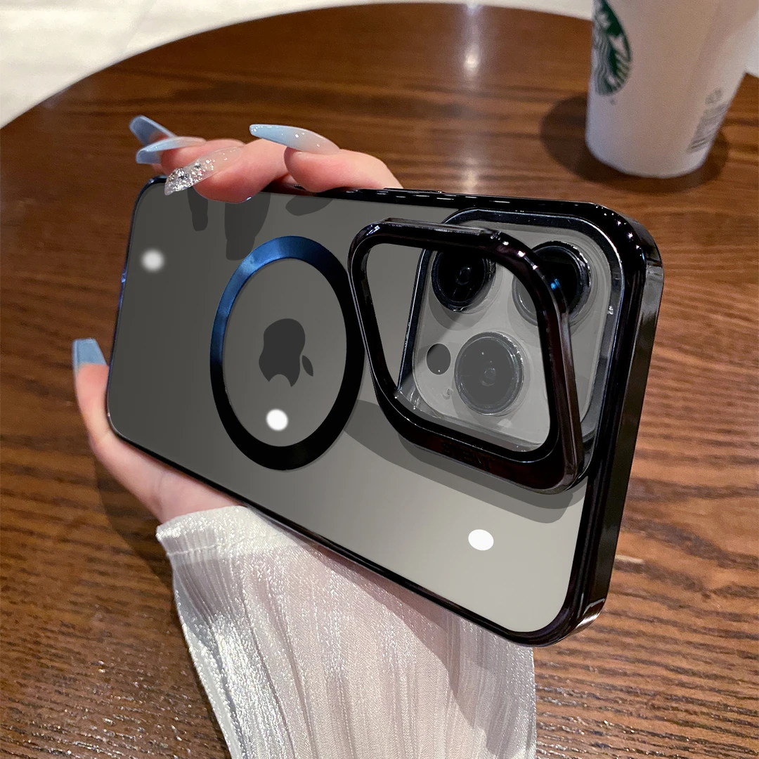 iPhone14手机壳新款苹果14promax翻盖支架带镜头膜磁吸i13pro透明