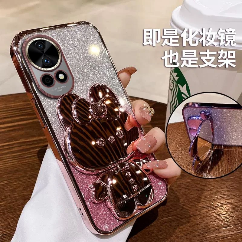 隐形补妆镜适用华为nova12手机壳可爱支架11pro闪粉渐变novα9透