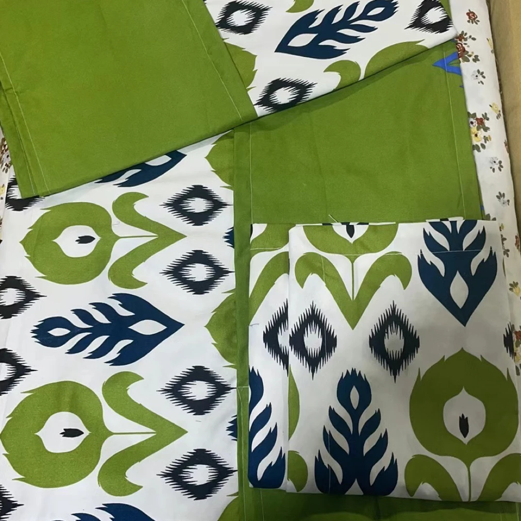 新疆包邮透气舒适老粗布被套床上用品民族风蓝色印花三件套斜纹