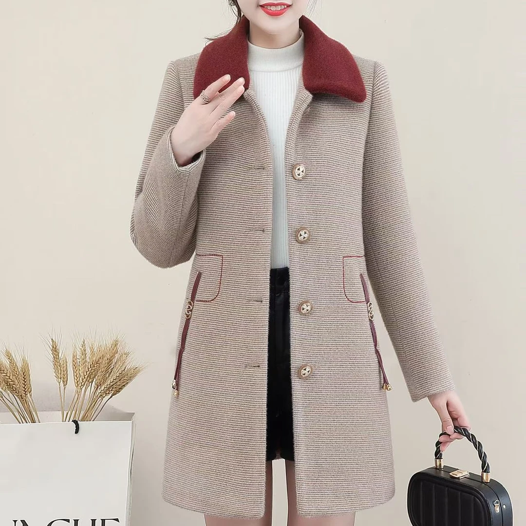 【红窗品牌】2024冬款时尚洋气中长款加厚加绒中老年妈妈装外套BB01