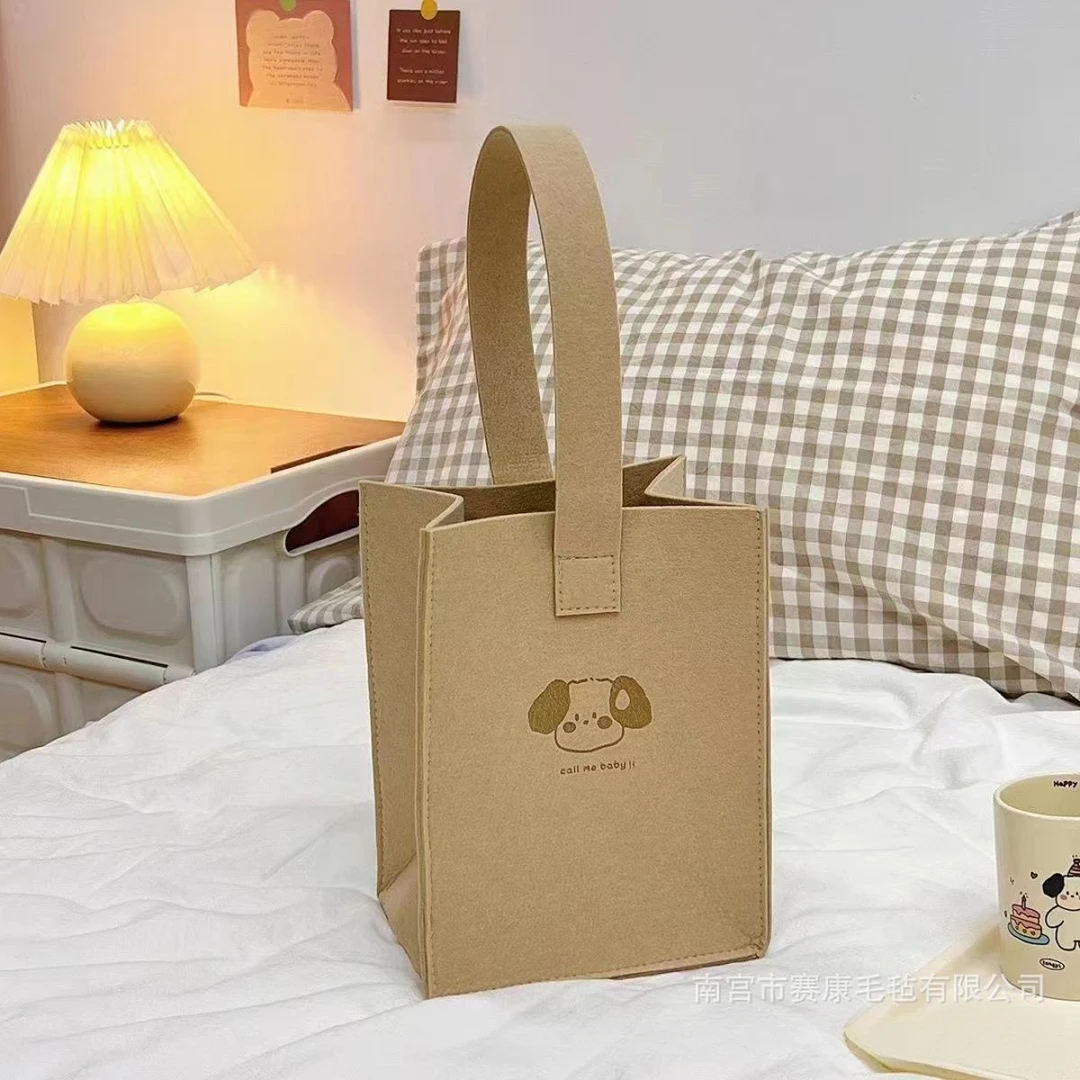 毛毡包ins三只小狗手提包大容量托特包纯色简约大容量手提袋