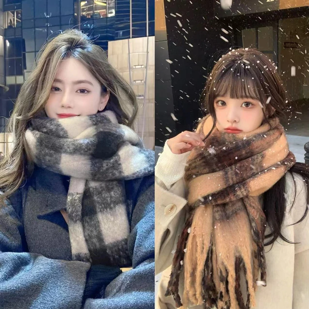 高级感格子围巾女冬季2024新款韩版百搭学生可爱情侣加厚保暖围脖