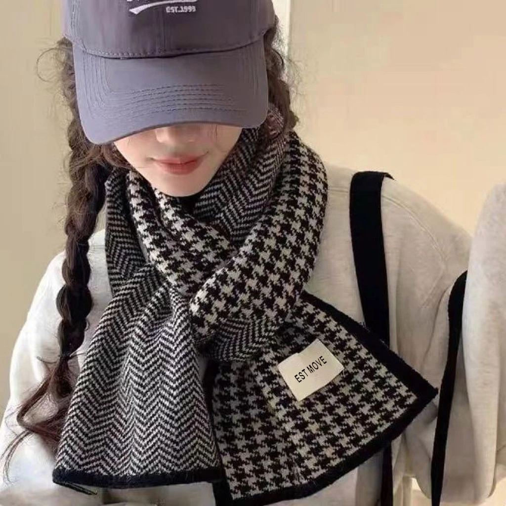 冬季韩系百搭千鸟格围巾女格子慵懒风双面高级感女保暖加厚简约格