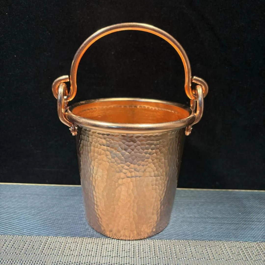 紫铜茶渣桶 建水 茶具 小水桶 原色锤纹 商用家用冰块桶 手工锻打