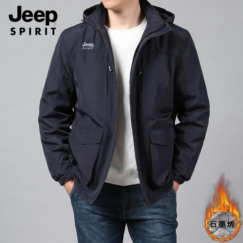 JEEP SPIRIT/吉普秋冬新款加绒夹克男士加厚防风保暖多袋棉服外套