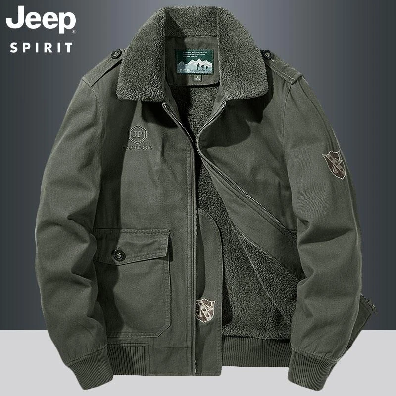 jeep吉普棉衣男冬季加绒加厚男士翻领夹克男装户外棉袄工装棉服男