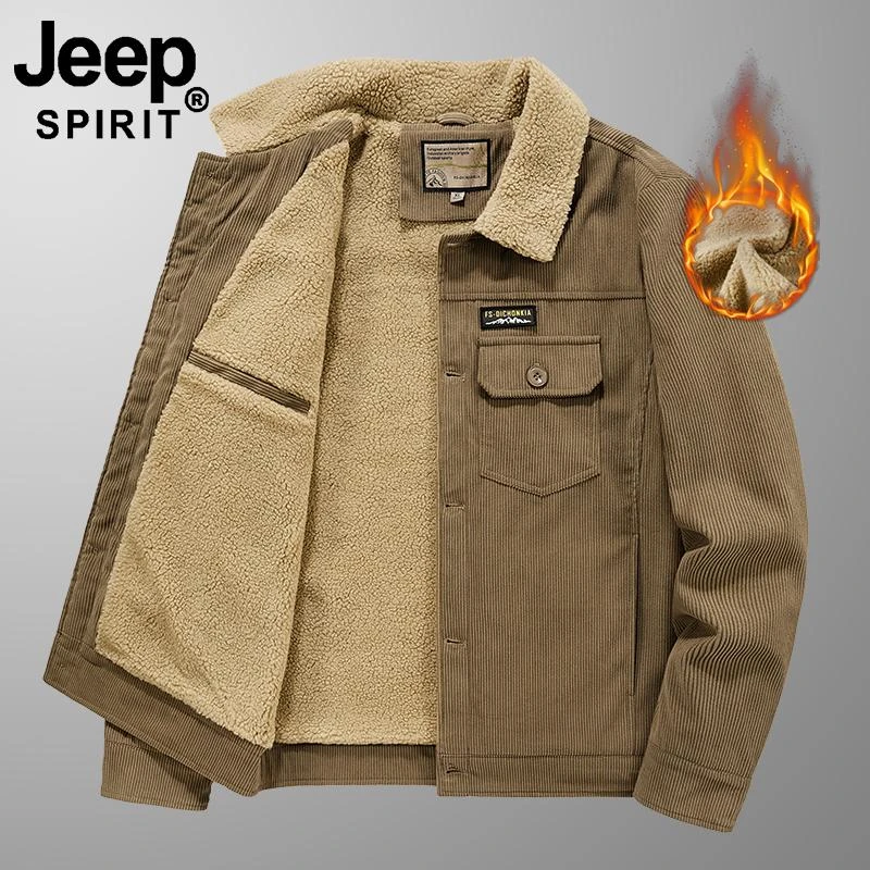 JEEP吉普羊羔绒棉衣男士2023冬季加绒加厚工装夹克大码男棉服外套
