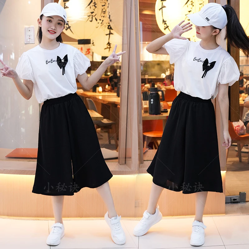女童夏装短袖套装2024初高中学生女孩时尚休闲洋气短袖裙裤两件套