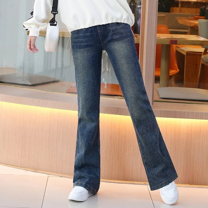 女童牛仔裤2025新款春秋中大童女孩青少年女童洋气百搭微喇牛仔裤