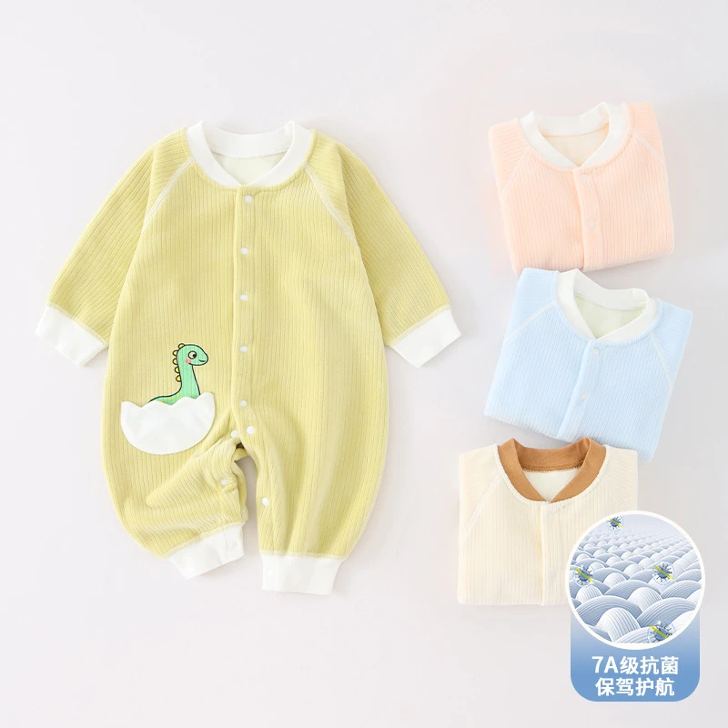 婴儿连体衣新款加绒秋季哈衣无骨宝宝可爱蛋壳新生儿爬爬服长袖