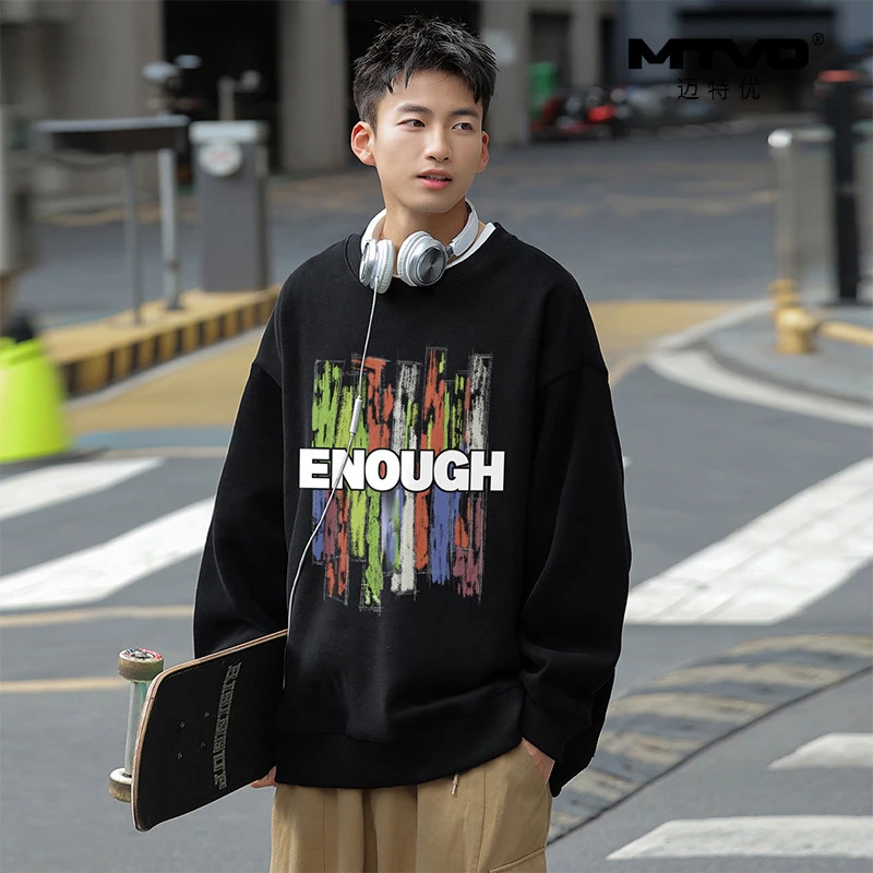 MTVO 迈特优秋季美式印花男套头圆领百搭宽松复古潮流长袖937
