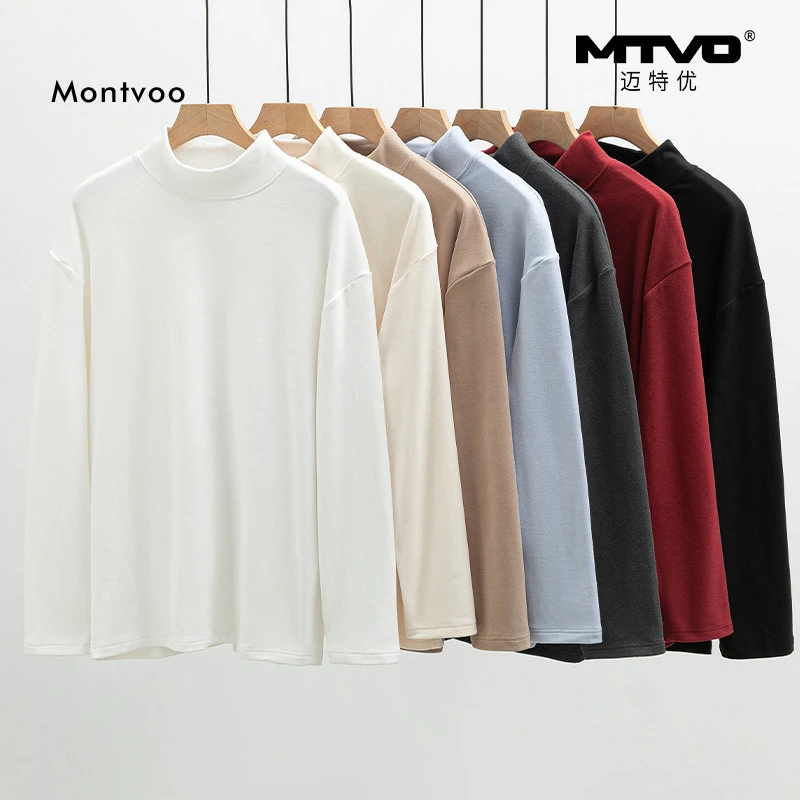 春秋长袖百搭宽松加绒纯色保暖圆领卫衣上衣打底衫春秋内搭  073