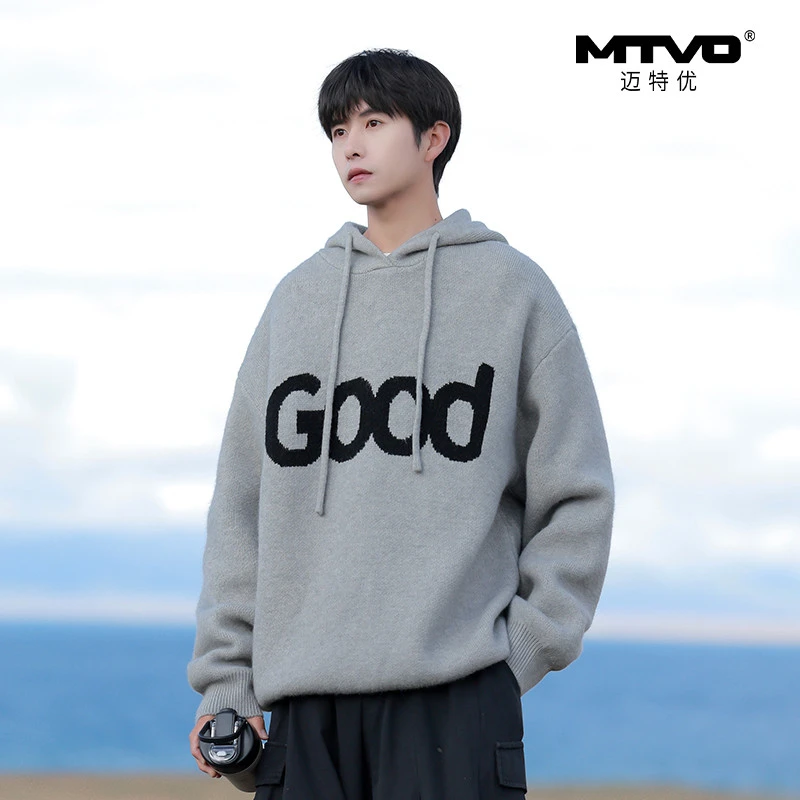 MTVO 迈特优秋季新款连帽毛衣情侣宽松百搭潮流高级针织上衣8802