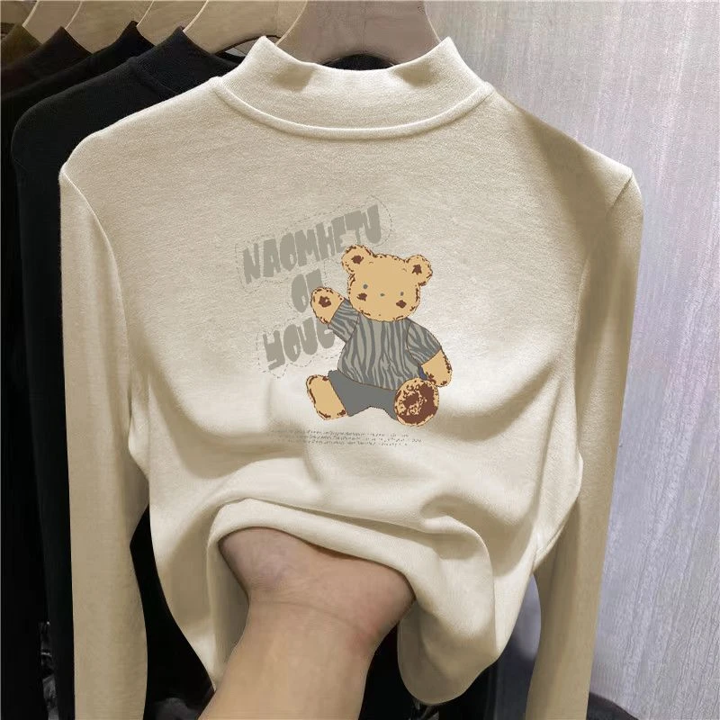 女童德绒长袖t恤儿童内搭秋冬季洋气打底衫中大童半高领上衣童装