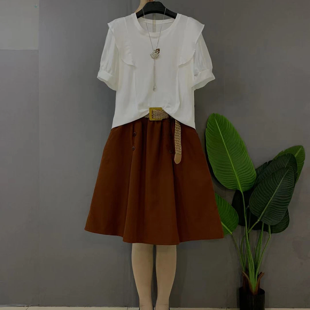 新款大码女装时尚甜美减龄上衣十半身裙（两件套）
