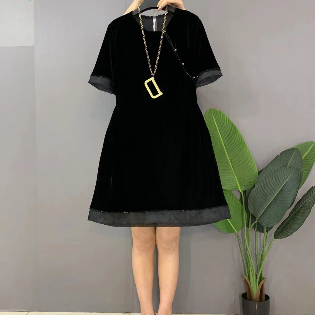 早秋新款时尚洋气复古丝绒显瘦连衣裙